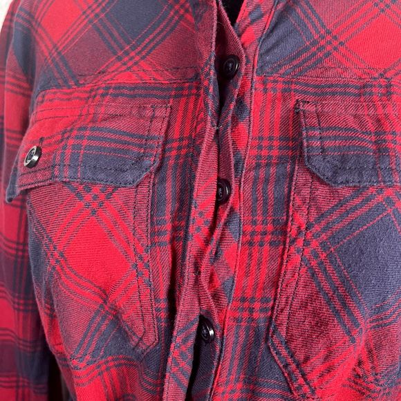 J. Crew Sz XXS Long-Sleeve Flannel Shirt Dress Red Navy Checkered 100% Cotton - Picture 4 of 11